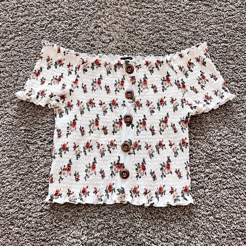 Orange Kiss floral crop top. Size: XL. Gently Used.
